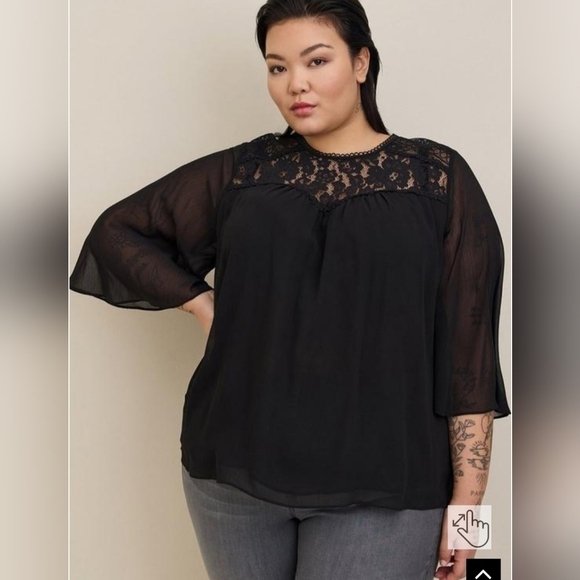 torrid Tops - Torrid NWT $60 Womens Crinkle Chiffon Lace Trim Sheer Top Deep Black Size 6x 30